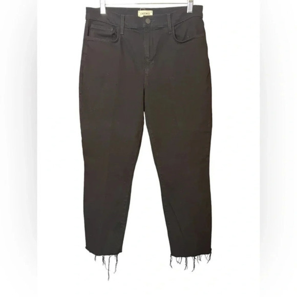 L'AGENCE High Rise Slim Cropped Jeans Black Contemporary Raw Hem Size 29 - Picture 4 of 13